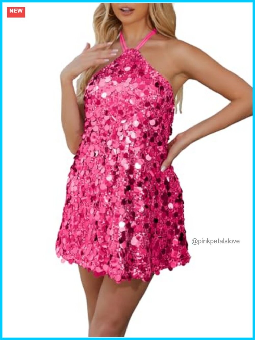 Sequin Halter Neck Mini Dress Backless Sparkly Party Club Dress